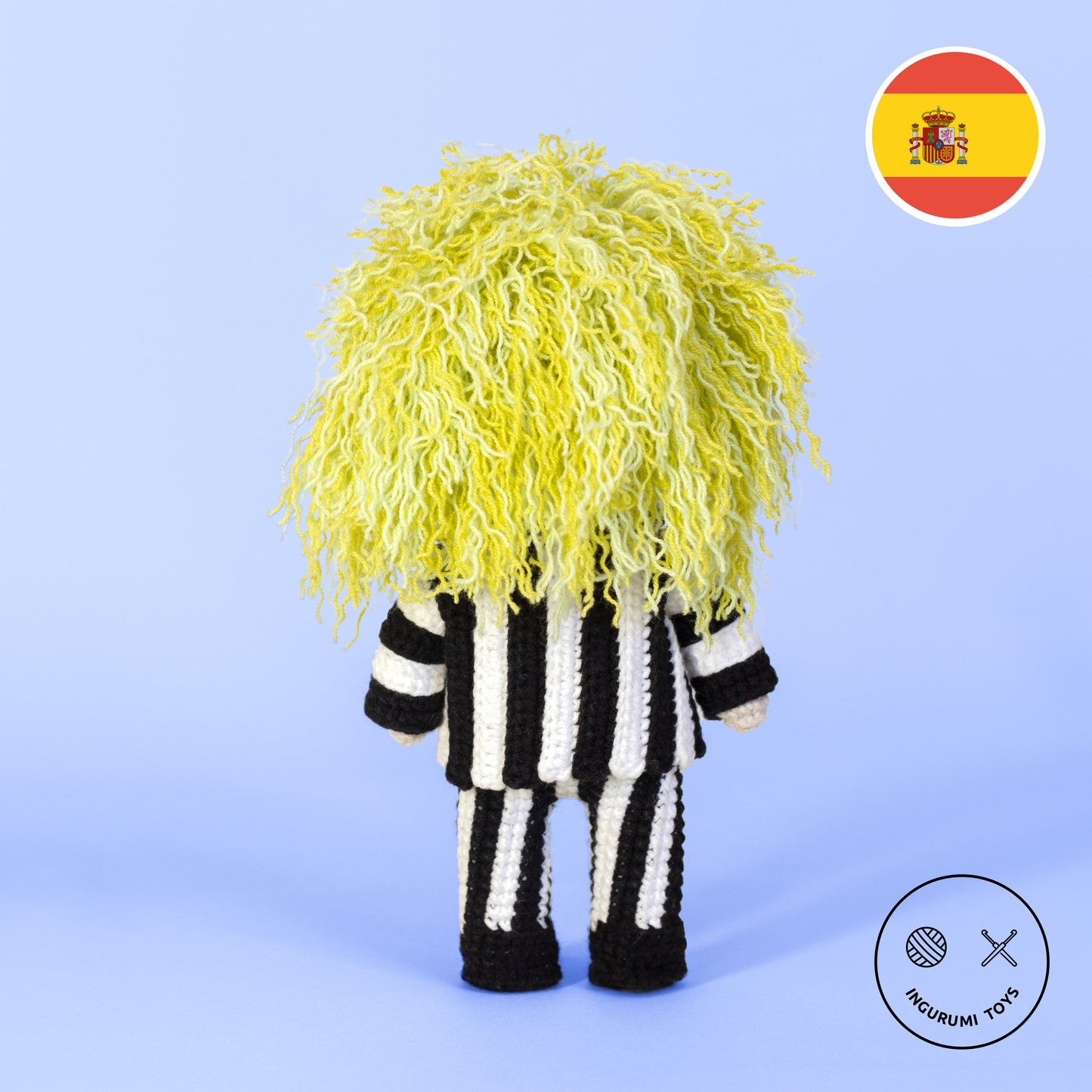 Patrón de crochet en PDF para crear un amigurumi juguete de Beetlejuice paso a paso