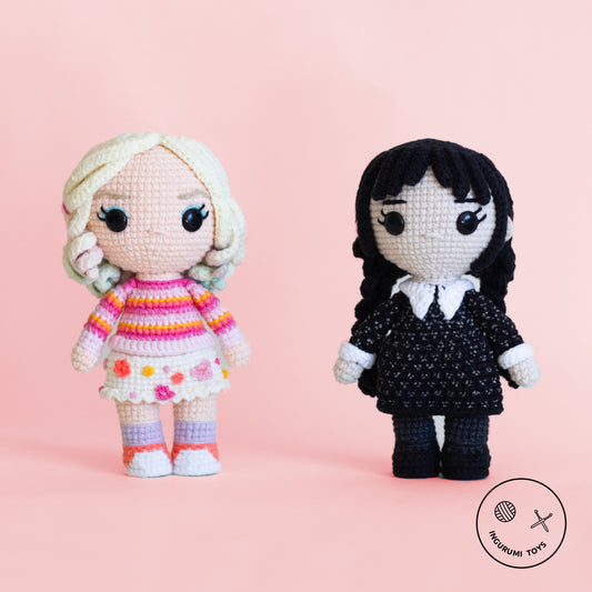 Wednesday Addams and Enid Sinclair Amigurumi Crochet Doll PDF Pattern