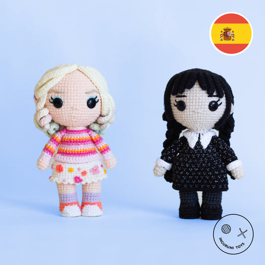 Merlina Addams & Enid Sinclair amigurumi patrón muñeca PDF