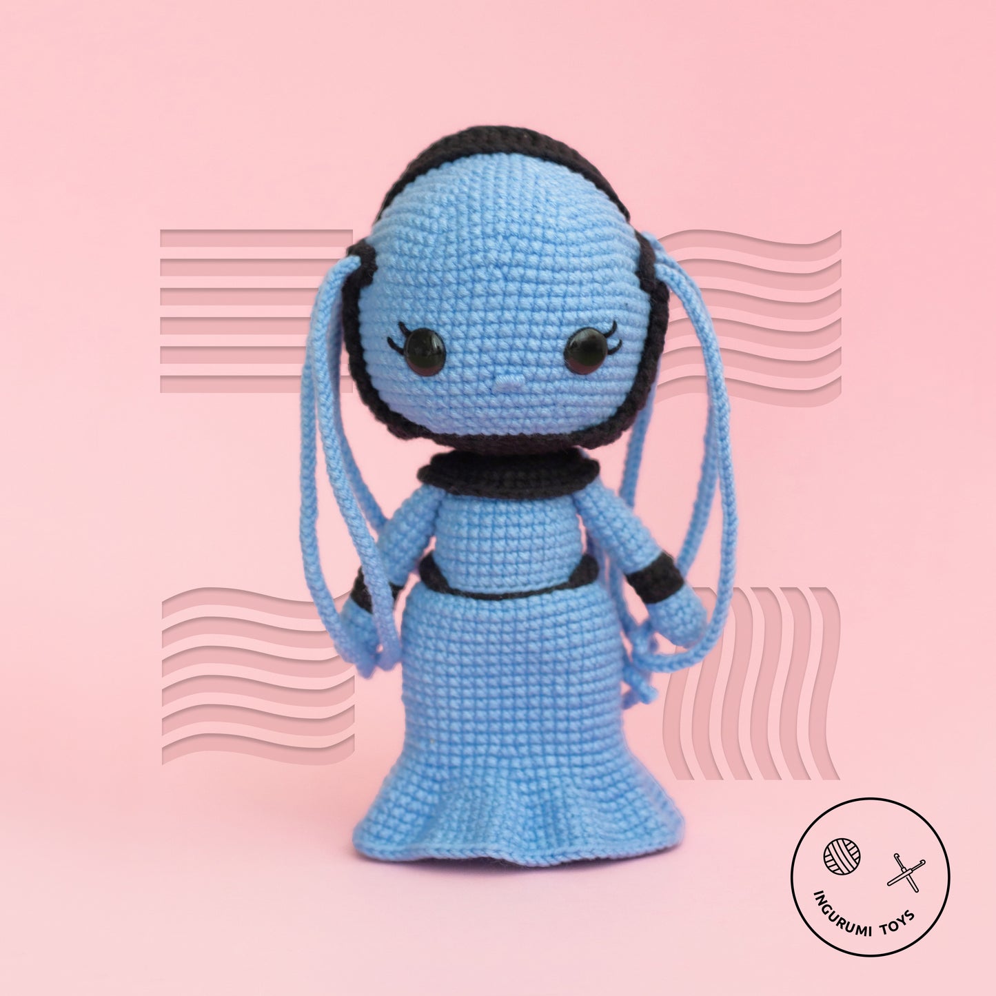 Unique blue alien from The Fifth Element movie Diva Plavalaguna detailed amigurumi crochet pattern, perfect for ’90s kids and sci-fi geeks who love crochet — makes a great handmade gift