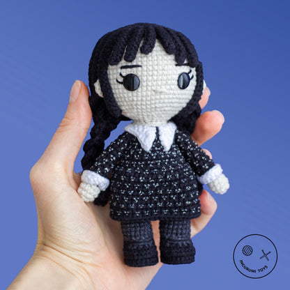Handmade amigurumi Wednesday Addams crochet toy – PDF pattern
